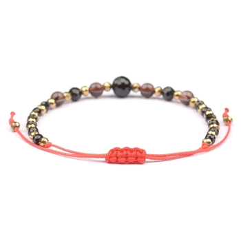 Bransoletka celebrytka czarny TURMALIN KWARC DYMNY HEMATYT ochrona i spokój